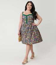 Load image into Gallery viewer, UNIQUE VINTAGE - DITZY GREEN FLORAL DRESS
