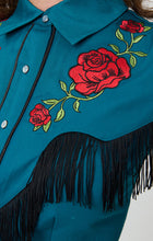 Load image into Gallery viewer, UNIQUE VINTAGE - WESTERN TEAL FRINGE DRESS
