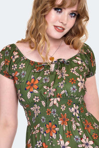 FINAL SALE VOODOO VIXEN- GREEN FLORAL MIDI