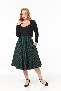 TIMELESS- GREEN AND BLUE PLAID SWING SKIRT