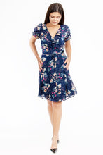 Load image into Gallery viewer, FINAL SALE EVA ROSE- NAVY CHIFFON WRAP DRESS
