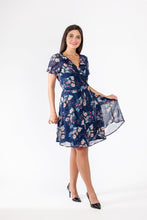 Load image into Gallery viewer, FINAL SALE EVA ROSE- NAVY CHIFFON WRAP DRESS
