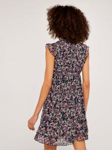 APRICOT- NAVY AND PINK FLORAL SLEEVELESS DRESS