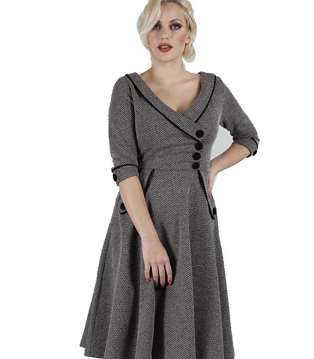 VOODOO VIXEN- MARICA HERRINGBONE FIT & FLARE