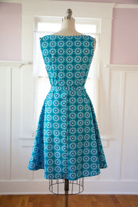 FINAL SALE HEART OF HAUTE- RETRO PATTERN BLUE DRESS