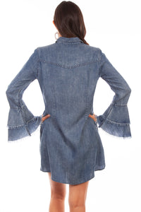 SCULLY- DENIM BLUE TIERED SLEEVE DRESS