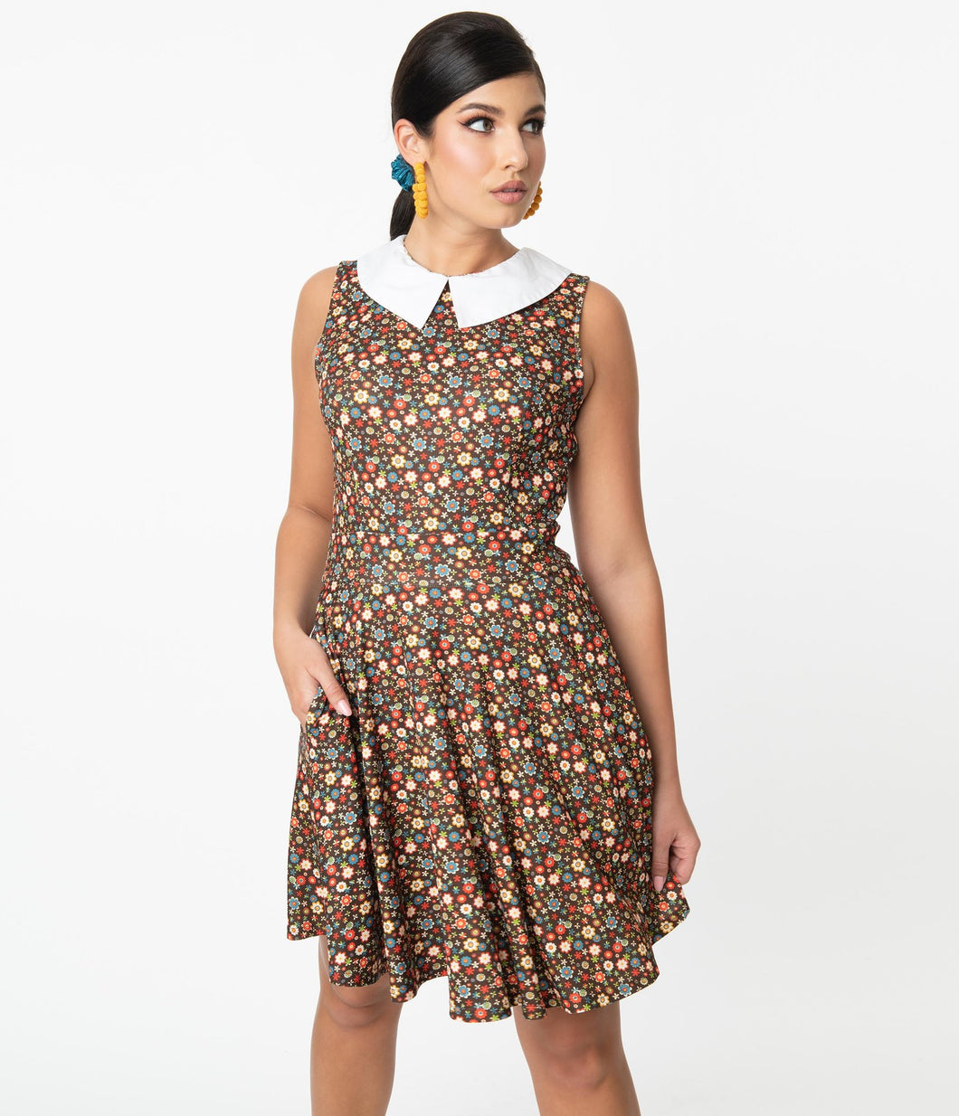 SMAK PARLOUR- BROWN MULTI-FLORAL DRESS