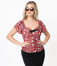 Load image into Gallery viewer, UNIQUE VINTAGE-  FLORAL BLOUSE IN BURGUNDY OR MUSTARD

