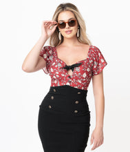 Load image into Gallery viewer, UNIQUE VINTAGE-  FLORAL BLOUSE IN BURGUNDY OR MUSTARD

