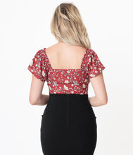 Load image into Gallery viewer, UNIQUE VINTAGE-  FLORAL BLOUSE IN BURGUNDY OR MUSTARD
