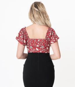 UNIQUE VINTAGE-  FLORAL BLOUSE IN BURGUNDY OR MUSTARD