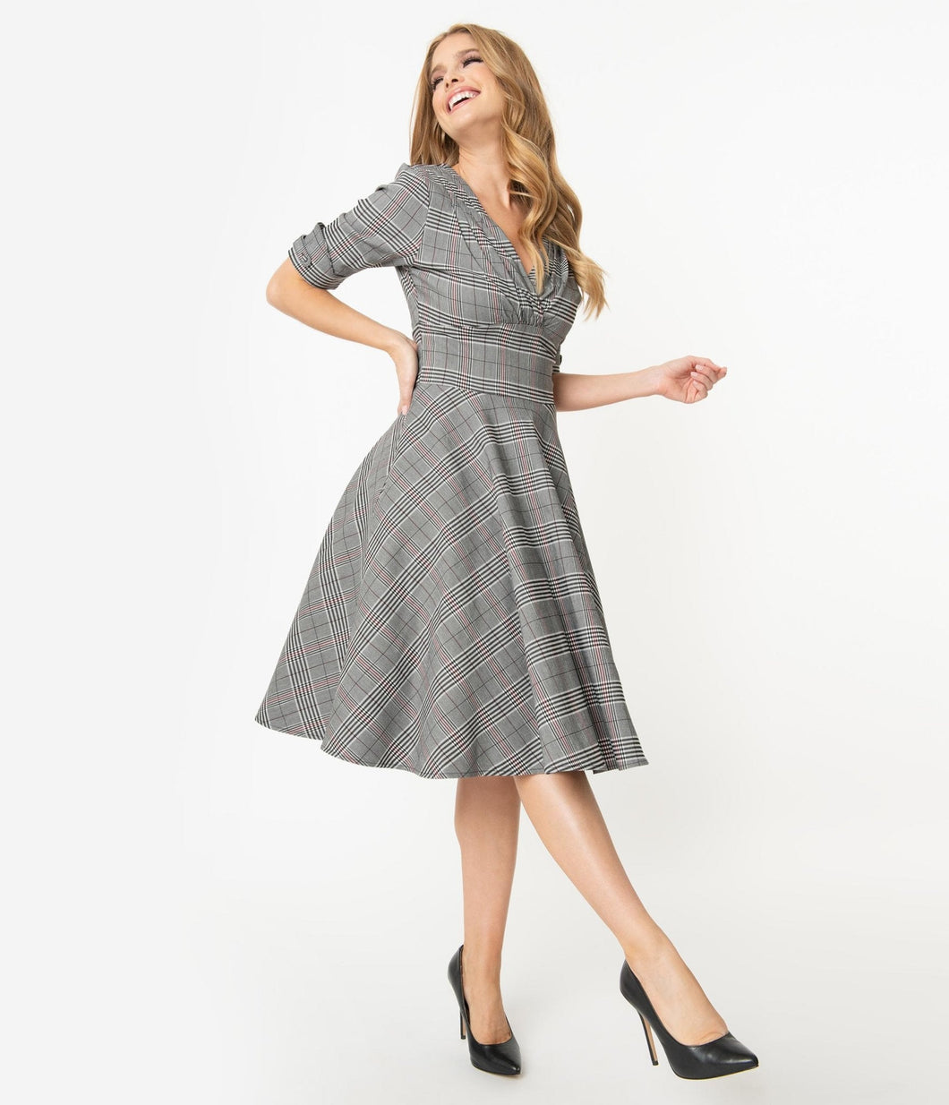 UNIQUE VINTAGE- GLEN CHECK SWING DRESS