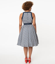 Load image into Gallery viewer, UNIQUE VINTAGE- NAVY GINGHAM AND CHERRY PRINT DRESS
