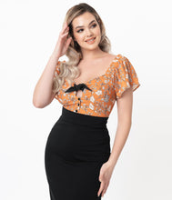 Load image into Gallery viewer, UNIQUE VINTAGE-  FLORAL BLOUSE IN BURGUNDY OR MUSTARD
