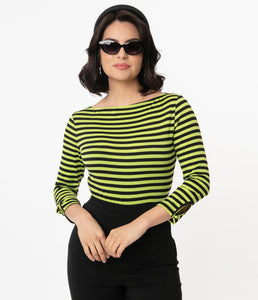 FINAL SALE UNIQUE VINTAGE- NEON STRIPE 3/4 SLEEVE TOP