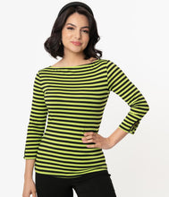 Load image into Gallery viewer, FINAL SALE UNIQUE VINTAGE- NEON STRIPE 3/4 SLEEVE TOP
