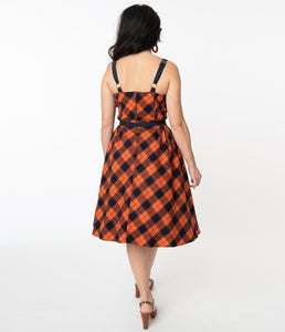 FINAL SALE UNIQUE VINTAGE- NAVY AND ORANGE PLAID DRESS