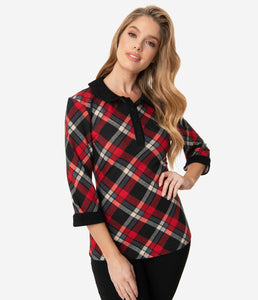 FINAL SALE UNIQUE VINTAGE- PLAID 3/4 SLEEVE TOP