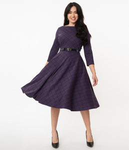 UNIQUE VINTAGE- PURPLE PLAID DRESS