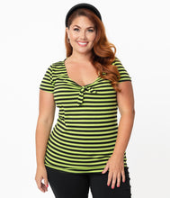 Load image into Gallery viewer, FINAL SALE UNIQUE VINTAGE- GREEN NEON STRIPED TOP
