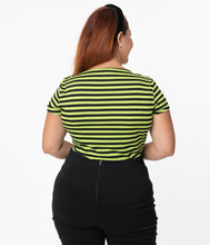 Load image into Gallery viewer, FINAL SALE UNIQUE VINTAGE- GREEN NEON STRIPED TOP

