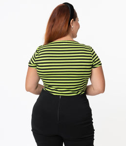 FINAL SALE UNIQUE VINTAGE- GREEN NEON STRIPED TOP