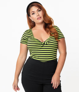 FINAL SALE UNIQUE VINTAGE- GREEN NEON STRIPED TOP