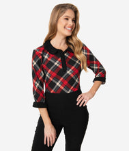 Load image into Gallery viewer, FINAL SALE UNIQUE VINTAGE- PLAID 3/4 SLEEVE TOP
