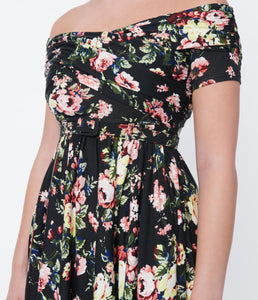 UNIQUE VINTAGE- OFF SHOULDER FLORAL MINI DRESS