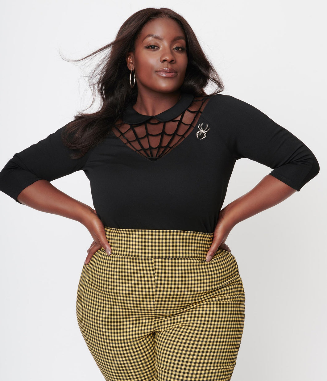 FINAL SALE UNIQUE VINTAGE- 3/4 SLEEVE WEB TOP