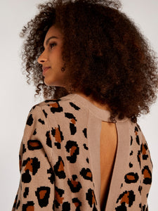 FINAL SALE APRICOT- ANIMAL PRINT OPEN BACK SWEATER
