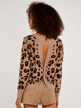 Load image into Gallery viewer, FINAL SALE APRICOT- ANIMAL PRINT OPEN BACK SWEATER
