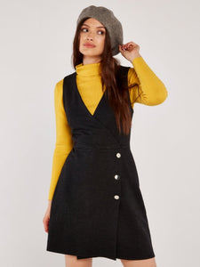 APRICOT- SLEEVELESS FAUX WRAP DRESS