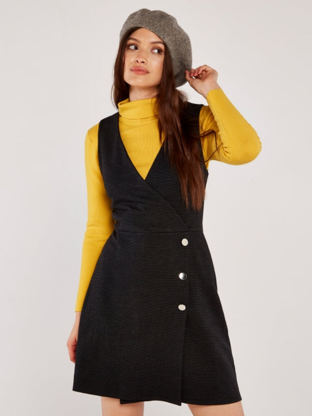 APRICOT- SLEEVELESS FAUX WRAP DRESS