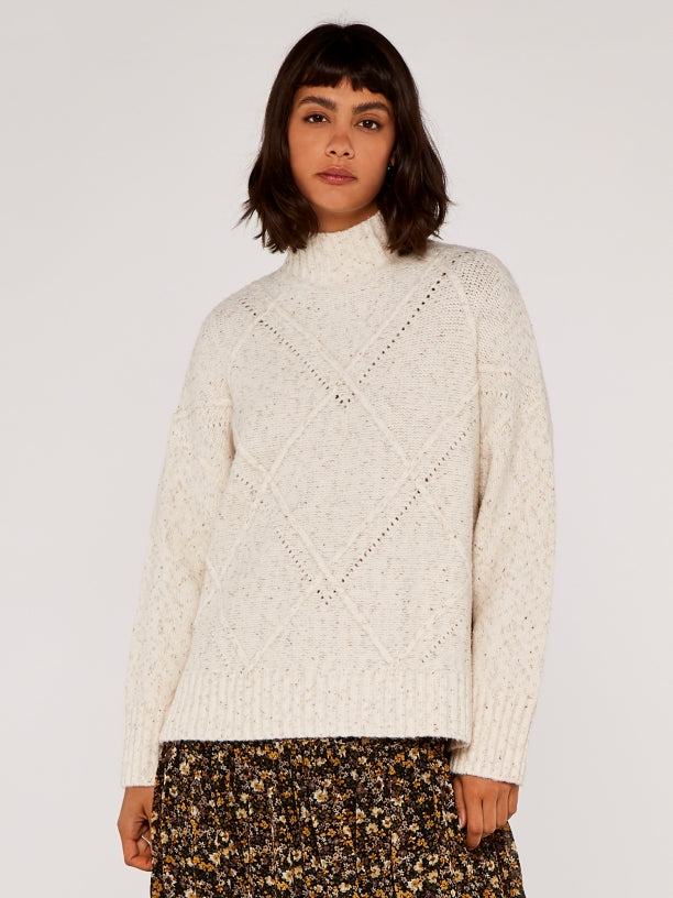 FINAL SALE APRICOT- DIAMOND KNIT SWEATER