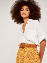 Load image into Gallery viewer, APRICOT- YELLOW FLORAL BELTED SKIRT
