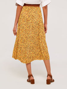 APRICOT- YELLOW FLORAL BELTED SKIRT