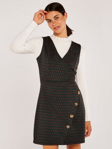 APRICOT- RETRO GEO DROPLETS FAUX WRAP DRESS