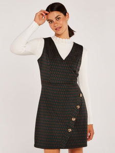 APRICOT- RETRO GEO DROPLETS FAUX WRAP DRESS HepKat Clothing APRICOT- RETRO GEO DROPLETS FAUX WRAP DRESS HepKat Clothing