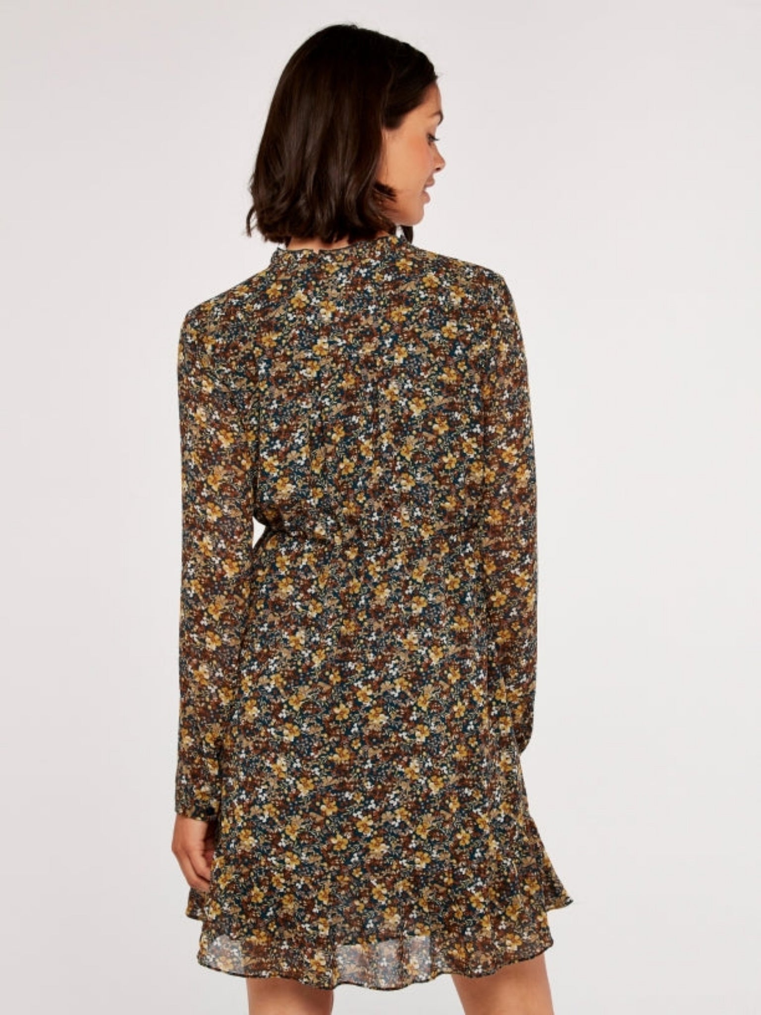 APRICOT- GREEN DITSY FLORAL DRESS HepKat Clothing APRICOT- GREEN DITSY FLORAL DRESS HepKat Clothing