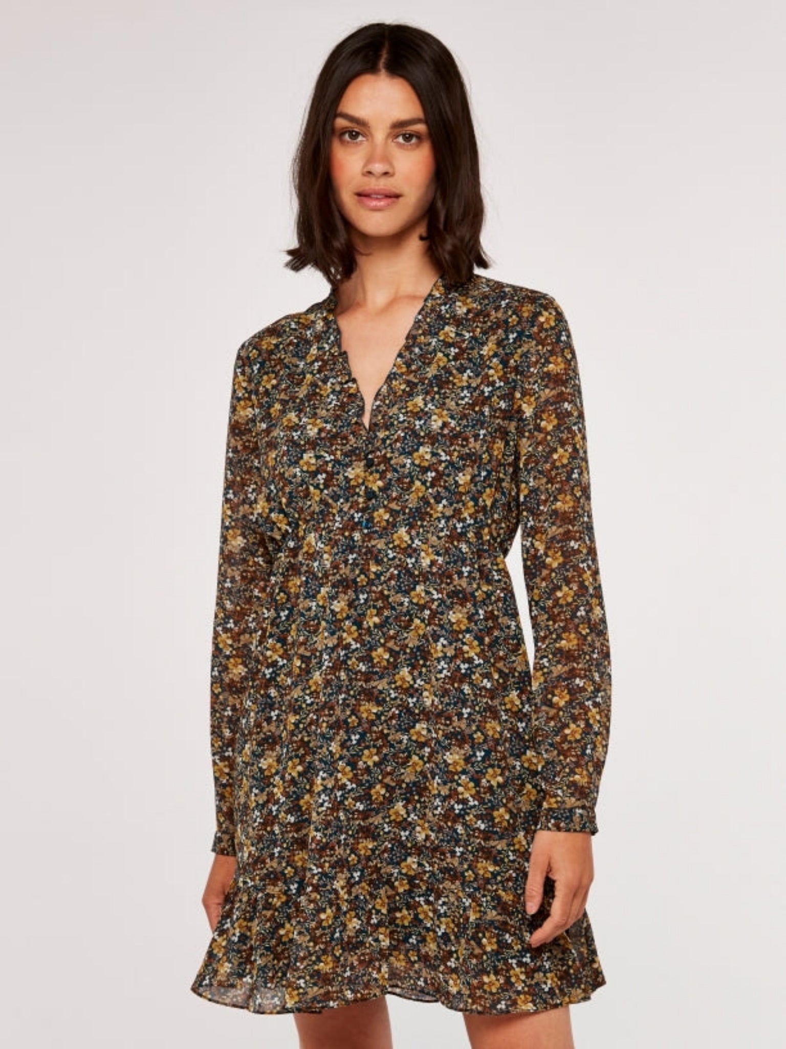 APRICOT- GREEN DITSY FLORAL DRESS – HepKat Clothing