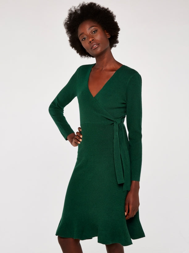 FINAL SALE APRICOT- KNITTED GREEN DRESS - Main Image