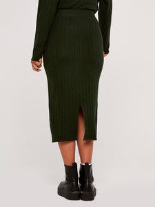 FINAL SALE APRICOT- KNIT RIBBED SKIRT IN GREEN OR STONE