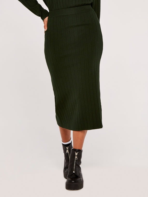 FINAL SALE APRICOT- KNIT RIBBED SKIRT IN GREEN OR STONE
