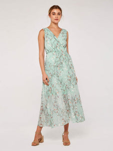 APRICOT- PLEATED FLORAL DRESS MINT OR NAVY