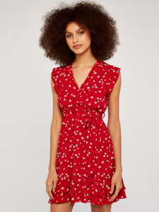 APRICOT- RED DAISY PRINT DRESS
