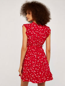 APRICOT- RED DAISY PRINT DRESS