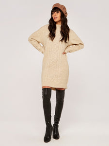 FINAL SALE APRICOT- CABLE KNIT DRESS