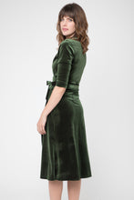 Load image into Gallery viewer, CAMEO- VELVET WRAP DRESS IN SAPPHIRE AND EMERALD
