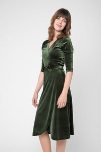 CAMEO- VELVET WRAP DRESS IN SAPPHIRE AND EMERALD
